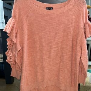 NWOT Express peach color open sleeve ruffle top; Size small; never worn